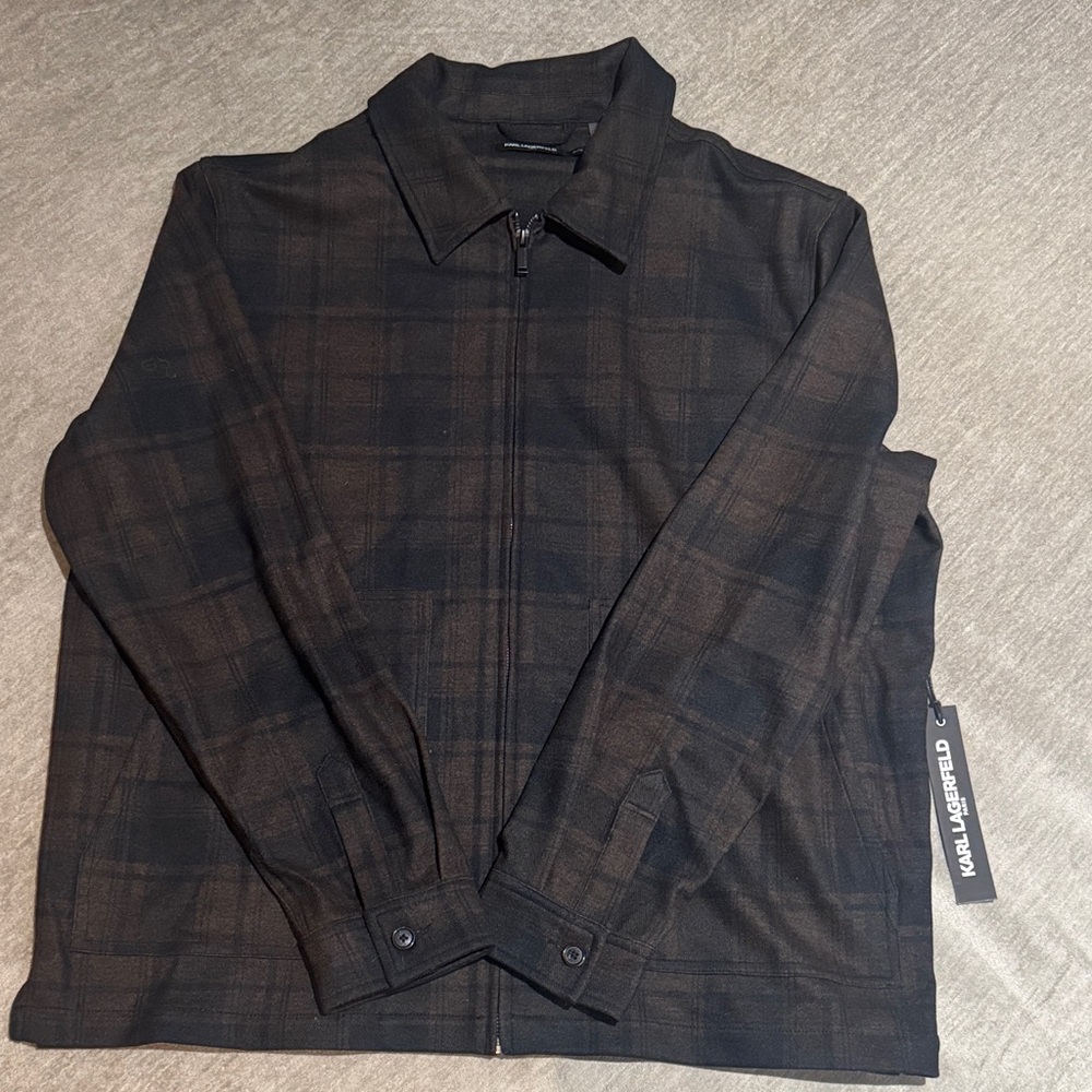 Karl Lagerfeld Plaid zip front shirt jacket